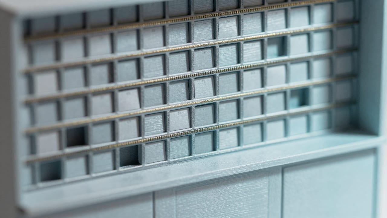 wall of numbered permit slots inside the model
